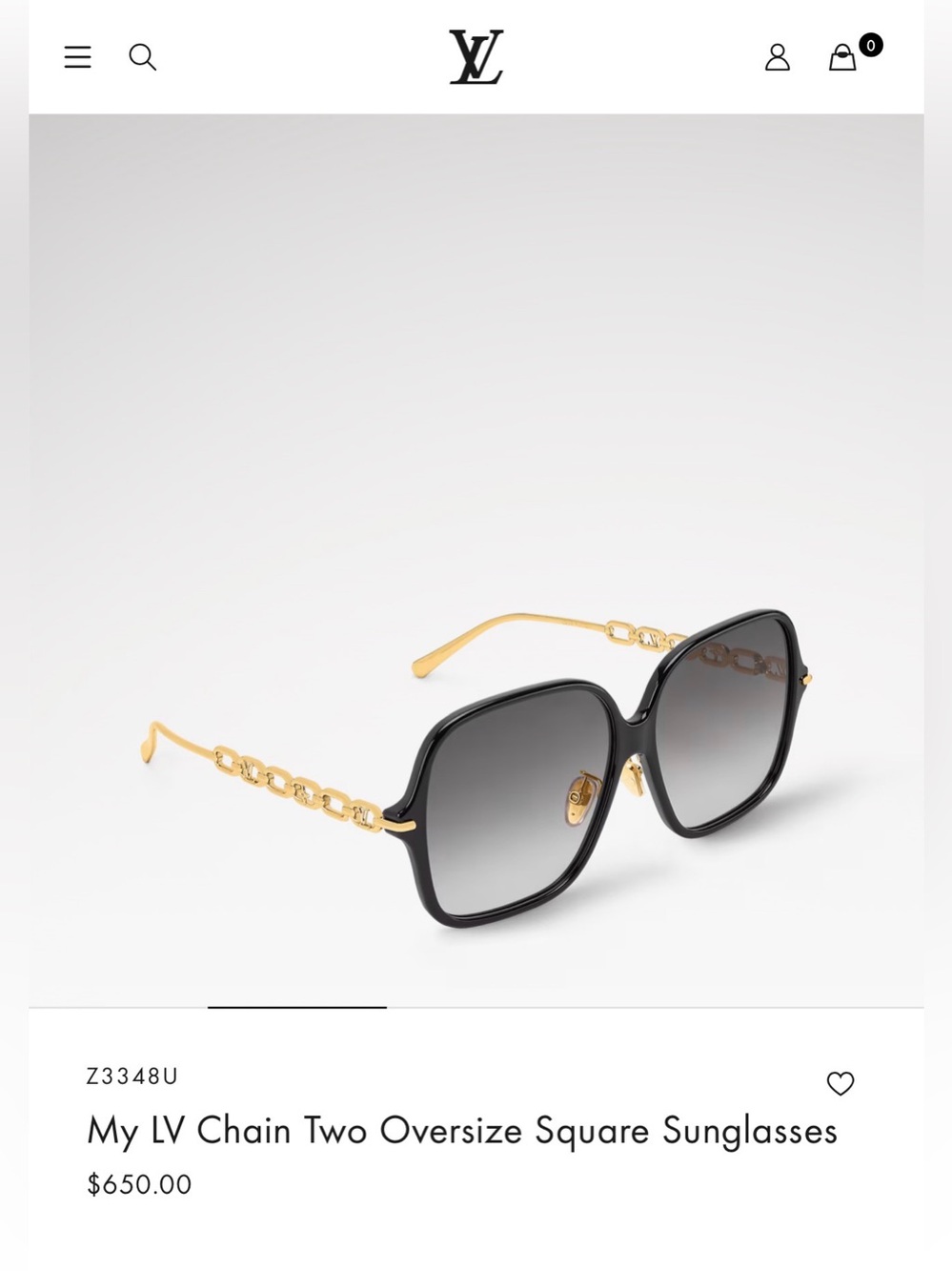 Louis Vuitton Oversize Square Sunglasses in Black with Gold Chain Temples